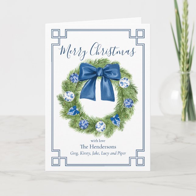 Chinoiserie Blue and White Wreath  Card (Front)