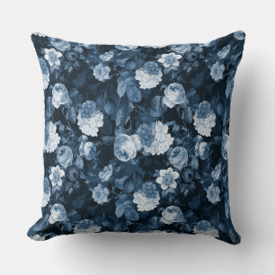 chinoiserie blue antique Redouté roses pattern Cushion