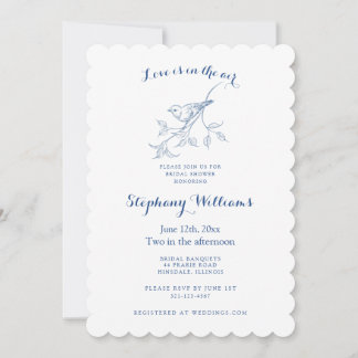 Chinoiserie Blue Bird Toile Vintage Bridal Shower  Invitation