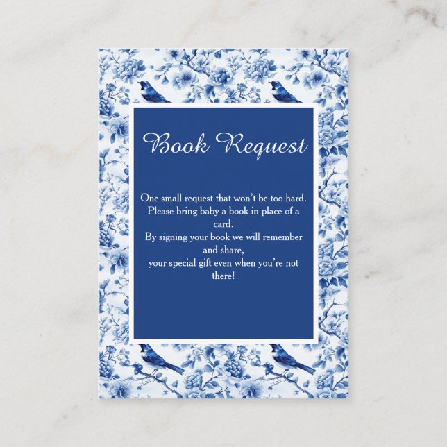 Chinoiserie Blue Birds and Flowers Baby Shower Enclosure Card (Front)