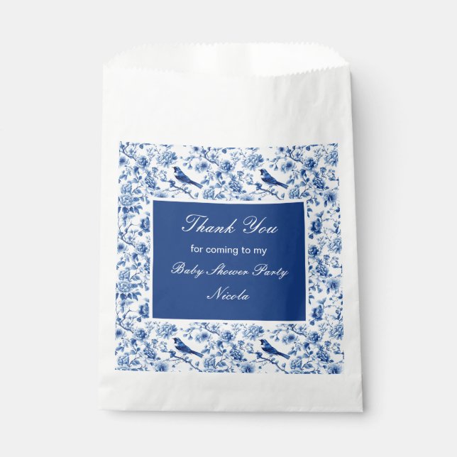 Chinoiserie Blue Birds and Flowers Baby Shower Favour Bags (Front)