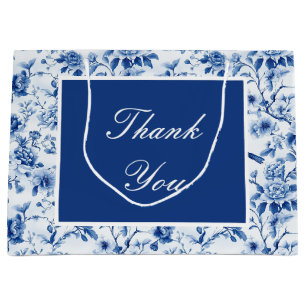 Chinoiserie Blue Birds and Flowers Baby Shower Large Gift Bag