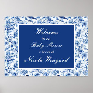 Chinoiserie Blue Birds and Flowers Baby Shower Poster