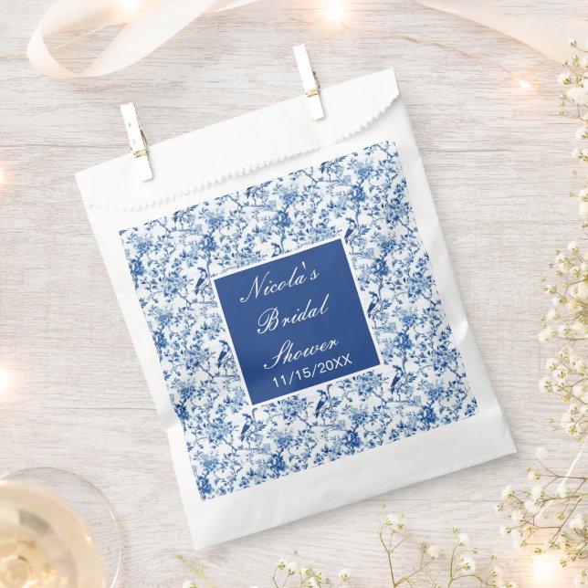 Chinoiserie Blue Birds and Flowers Bridal Shower Favour Bags (Clipped)