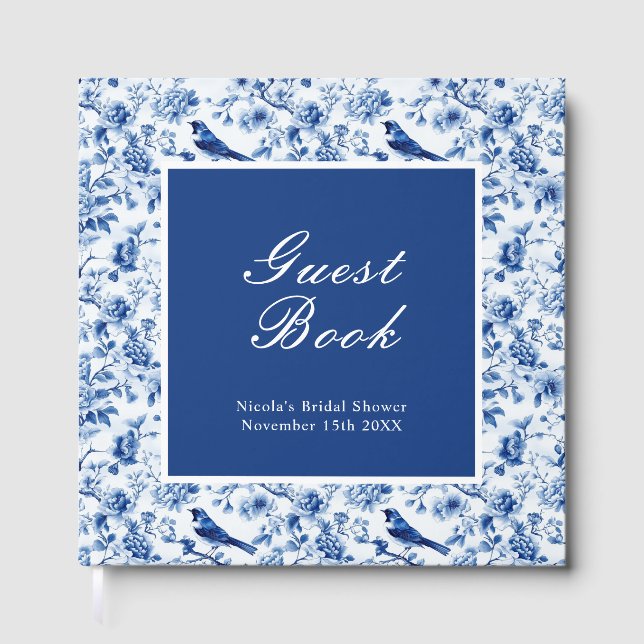 Chinoiserie Blue Birds and Flowers Bridal Shower Guest Book (Front)