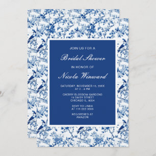 Chinoiserie Blue Birds and Flowers Bridal Shower Invitation