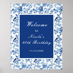 Chinoiserie Blue Birds and Flowers Bridal Shower Poster