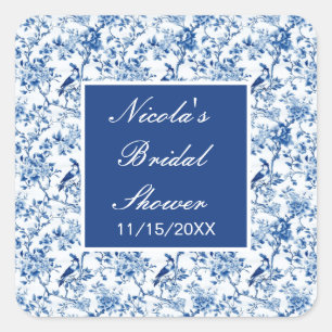 Chinoiserie Blue Birds and Flowers Bridal Shower Square Sticker