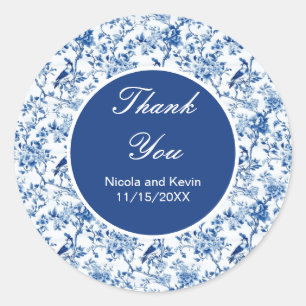 Chinoiserie Blue Birds and Flowers Wedding Classic Round Sticker