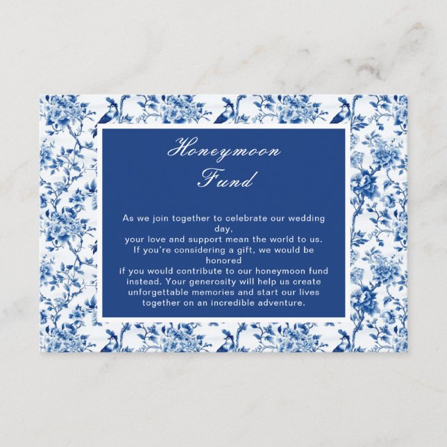 Chinoiserie Blue Birds and Flowers Wedding Enclosure Card (Front)