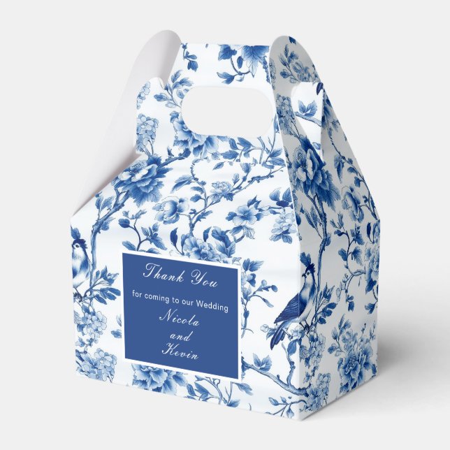 Chinoiserie Blue Birds and Flowers Wedding Favour Box (Front Side)