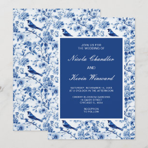 Chinoiserie Blue Birds and Flowers Wedding Invitation