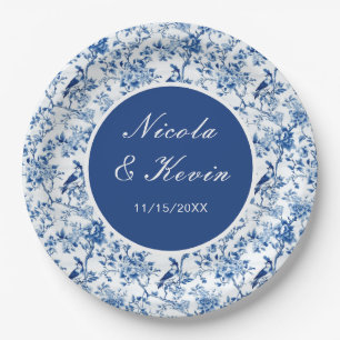 Chinoiserie Blue Birds and Flowers Wedding Paper Plate