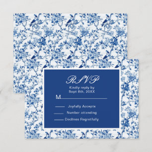 Chinoiserie Blue Birds and Flowers Wedding RSVP Card