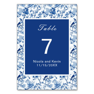 Chinoiserie Blue Birds and Flowers Wedding Table Number