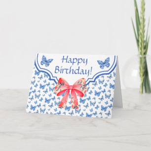 Chinoiserie Blue Butterfly Personalised Birthday Card