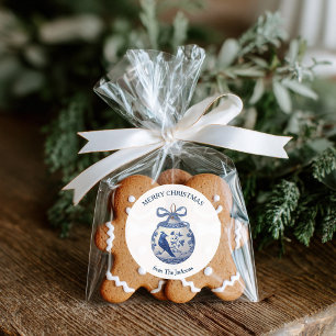 Chinoiserie Blue Christmas Ornament Classic Round Sticker