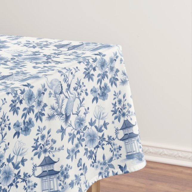 Chinoiserie Blue Crane Tablecloth (In Situ)