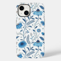 Chinoiserie Blue Echinacea Pattern