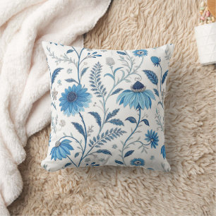 Chinoiserie Blue Echinacea Pattern Cushion