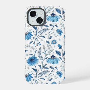 Chinoiserie Blue Echinacea Pattern iPhone 15 Case