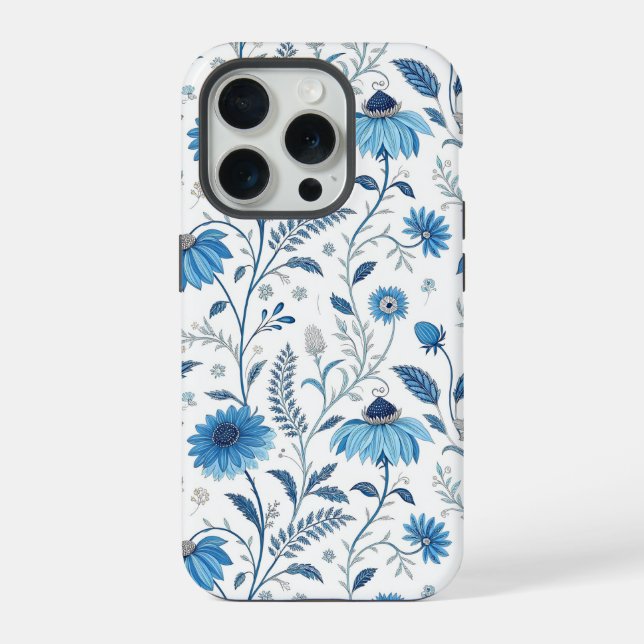 Chinoiserie Blue Echinacea Pattern iPhone Case (Back)