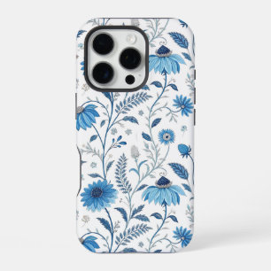 Chinoiserie Blue Echinacea Pattern iPhone 16 Pro Case
