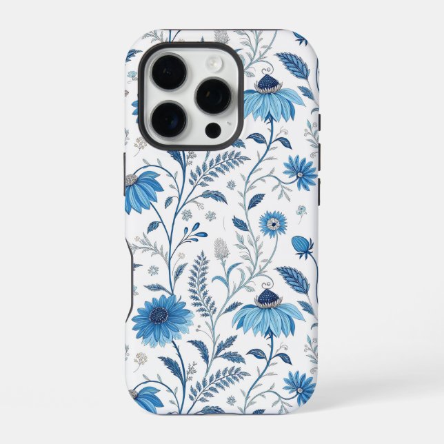 Chinoiserie Blue Echinacea Pattern iPhone Case (Back)