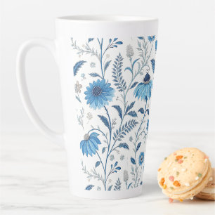 Chinoiserie Blue Echinacea Pattern Latte Mug