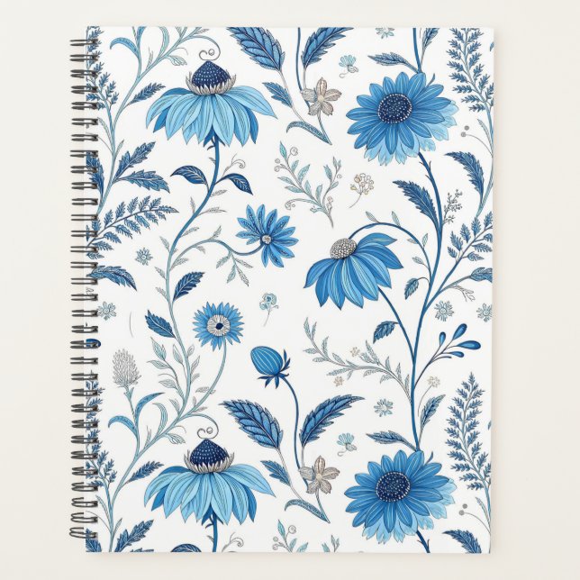 Chinoiserie Blue Echinacea Pattern Planner (Front)