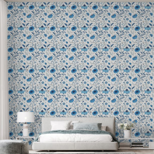 Chinoiserie Blue Echinacea Pattern Wallpaper