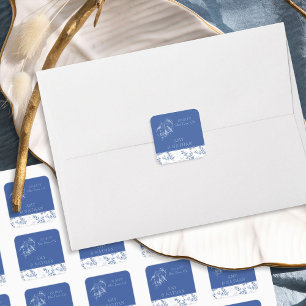 Chinoiserie Blue Elegant Floral Wedding Square Sticker