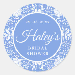 Chinoiserie Blue Floral Bridal Shower Classic Round Sticker