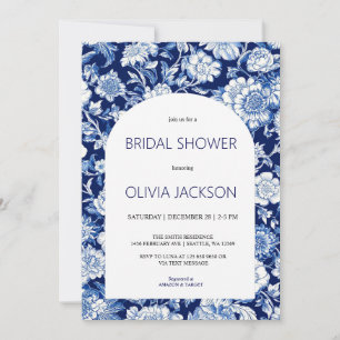Chinoiserie Blue Floral Bridal Shower Invitation  