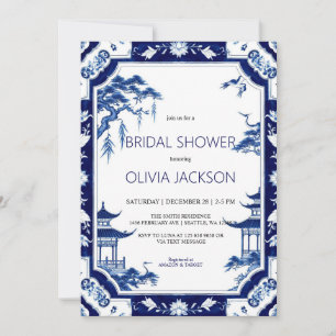 Chinoiserie Blue Floral Bridal Shower Invitation