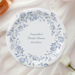 Chinoiserie Blue Floral Bridal Shower Paper Plate