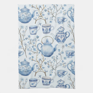 Chinoiserie Blue Floral Bridal Shower Tea Towel