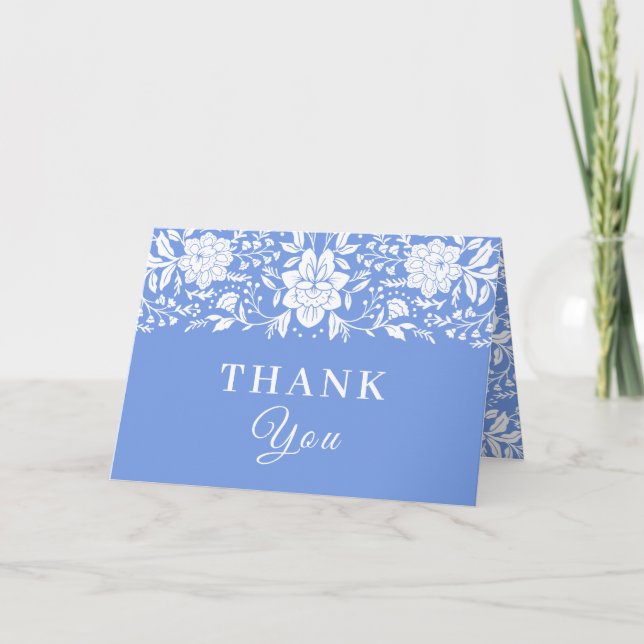 Chinoiserie Blue Floral Bridal Shower Thank You Card (Front)