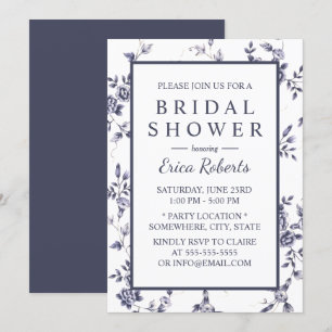 Chinoiserie Blue Floral Vintage Bridal Shower Invitation