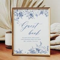 Chinoiserie Blue Floral Wedding Guestbook Sign