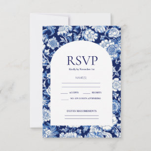 Chinoiserie Blue Floral Wedding RSVP Cards