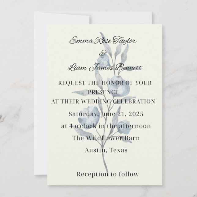 Chinoiserie Blue Flower Wedding Invitation (Front)