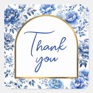 Chinoiserie blue flowers thank you sticker