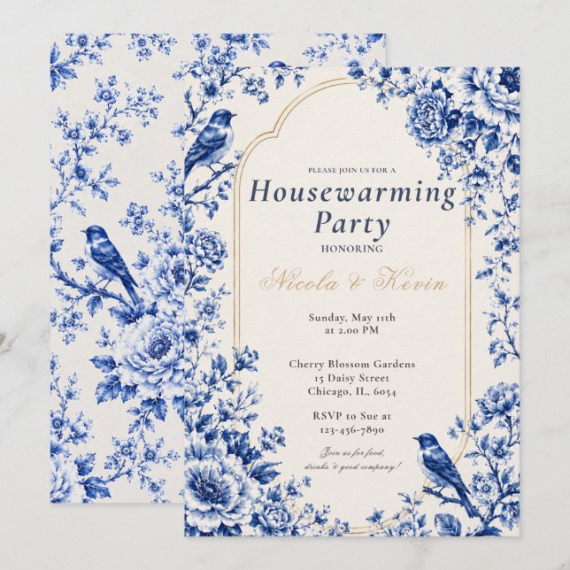 Chinoiserie Blue Housewarming Invitation (Front/Back)