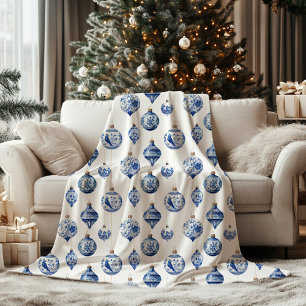 Chinoiserie Blue Ornament Christmas  Fleece Blanket