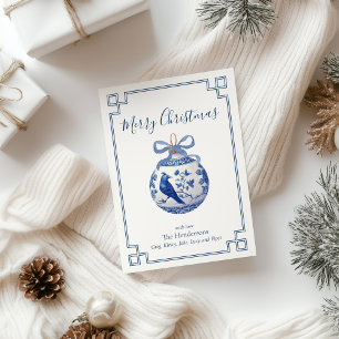 Chinoiserie Blue Ornament with Bow  Holiday Card