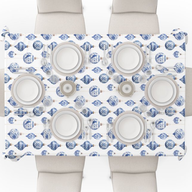 Chinoiserie Blue Ornaments Christmas  Tablecloth (Chinoiserie Ornaments Tablecloth)