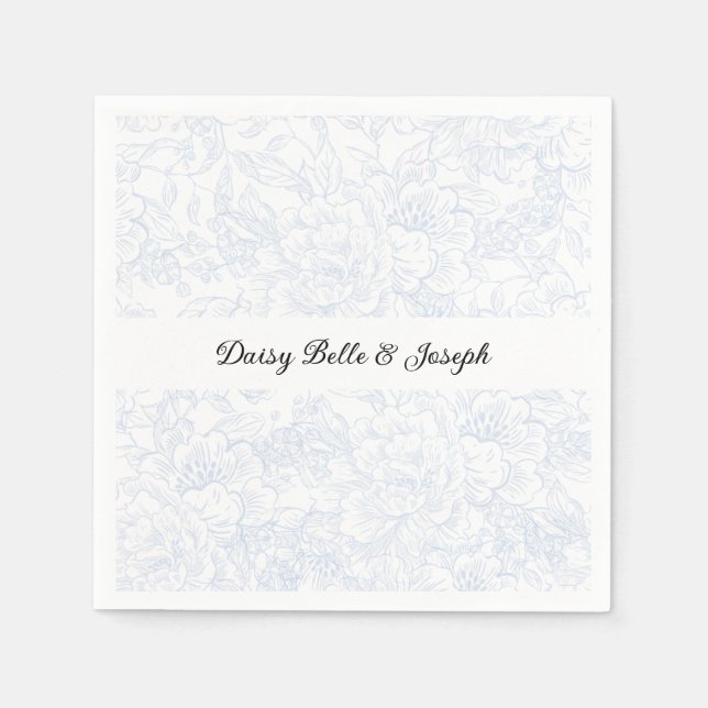 Chinoiserie Blue Peony Wedding Napkin (Front)