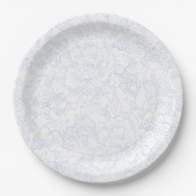 Chinoiserie Blue Peony Wedding Paper Plate (Front)