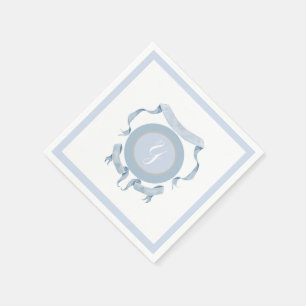 Chinoiserie Blue Ribbons Crest Shield   Napkin
